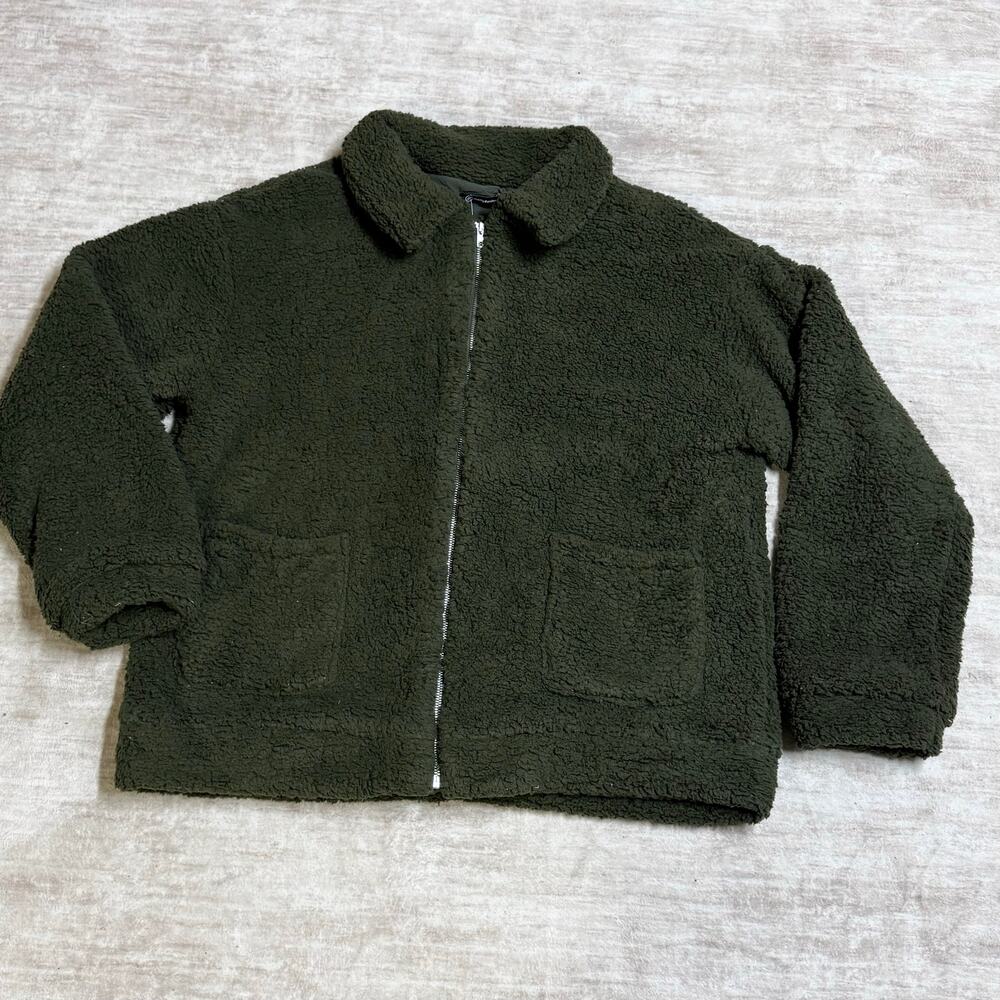 Pretty Garden Women’s XXXL Green Faux Sherpa Teddy Jacket Fuzzy Pockets Zipper